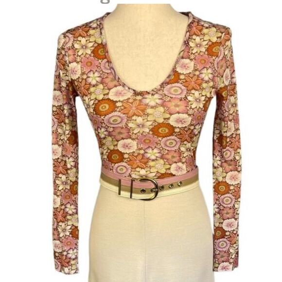 Vintage Lansford  60’s Long Sleeve Maxi Dress Belted Scoop Neck Size 2 - Picture 5 of 9